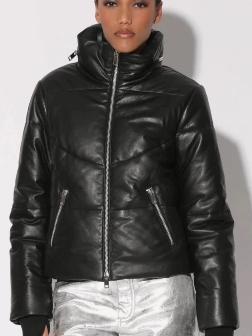 Walter Baker Edwina’s Black Quilted Leather Puffer Jacket $748 NWT